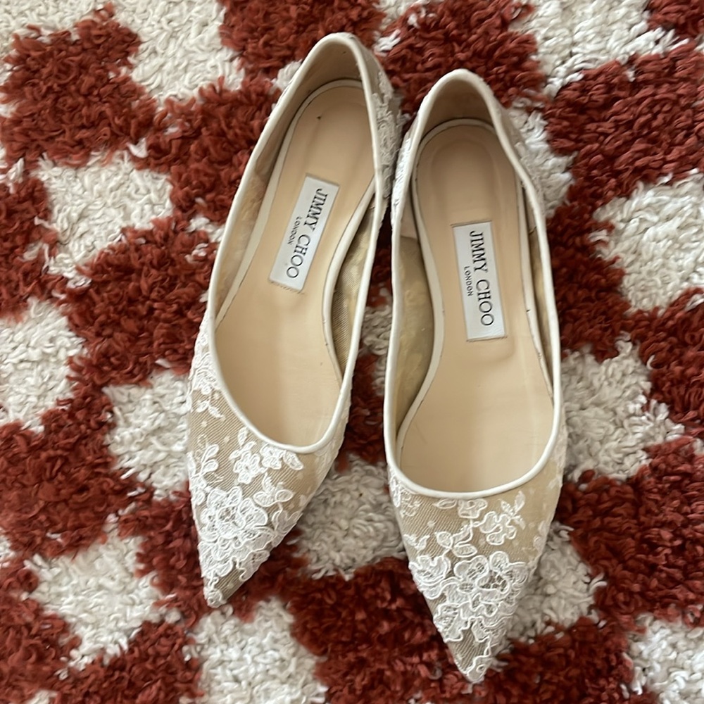 Jimmy Choo Cream Floral Lace Flats